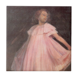 Azulejo De Cerâmica Jovem Dançarina de um Vestido Rosa