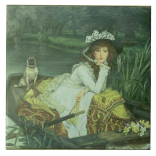 Azulejo De Cerâmica Jovem mulher de James Tissot   em um barco, ou
