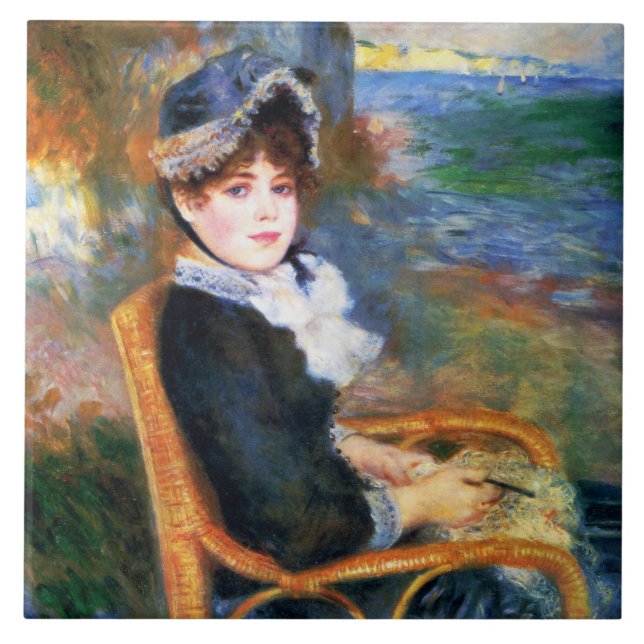 Azulejo De Cerâmica Jovem Mulher do Seashore (por Renoir) (Frente)