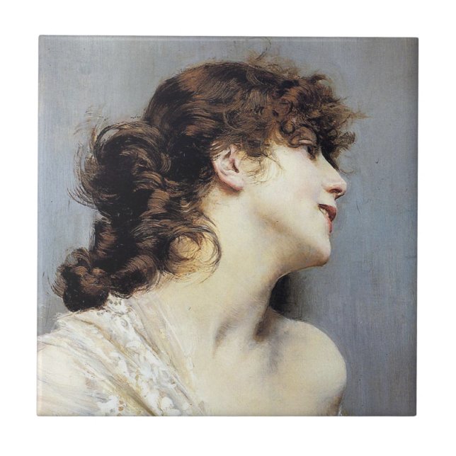 Azulejo De Cerâmica Jovem Sorrindo Bonita (Giovanni Boldini) (Frente)