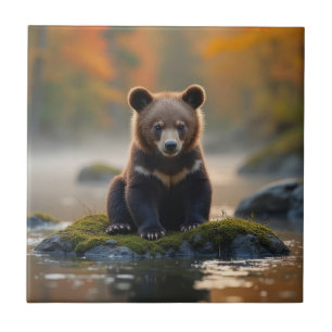 Azulejo De Cerâmica Jovem Urso no outono