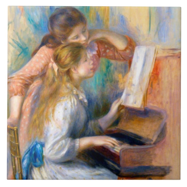 Azulejo De Cerâmica Jovens Garotas no Piano, Renoir (Frente)