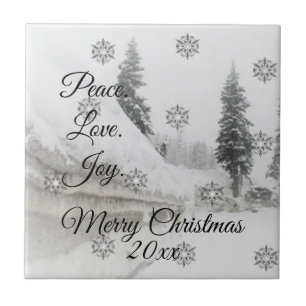 Azulejo De Cerâmica Joy do Amor pela Paz Natal preto e branco