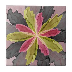 Azulejo De Cerâmica Joy, Flor de Fantasia de Antracite Verde Rosa