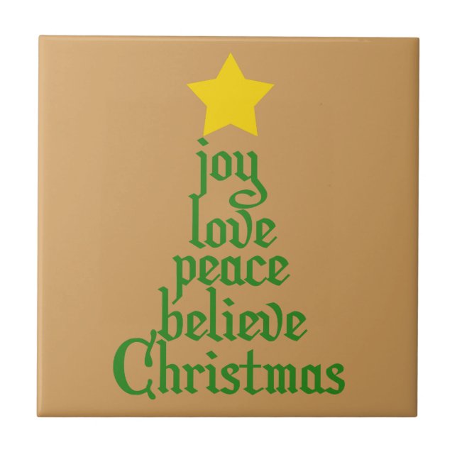 Azulejo De Cerâmica Joy, Love, Peace, Acredite, Natal (Frente)