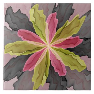 Azulejo De Cerâmica Joy, verde rosa, Antracite Fantasia Flor Fractal
