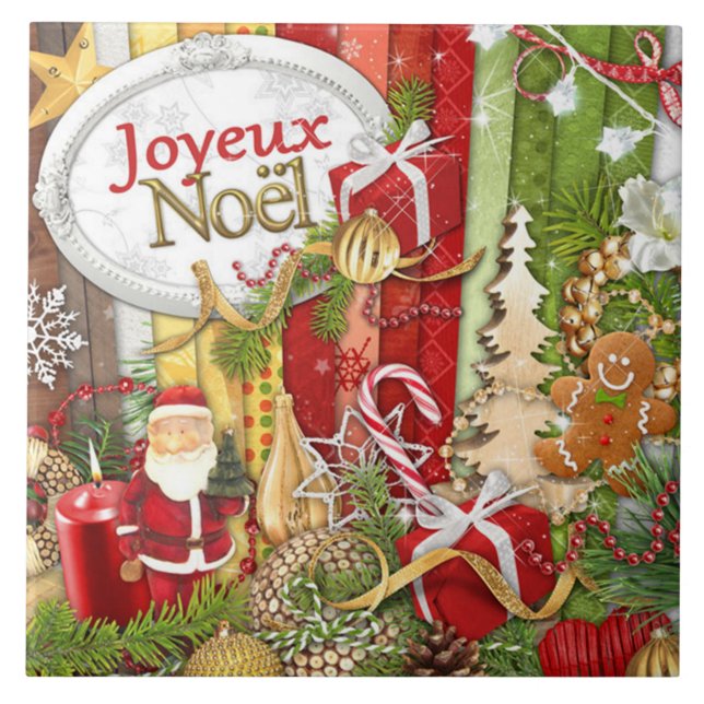 Azulejo De Cerâmica Joyeux Noel (Feliz Natal Francês) (Frente)