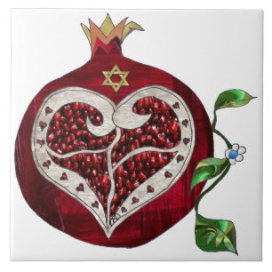 Azulejo De Cerâmica Judaica Pomegranate Heart Hanukkah Rosh Hashanah