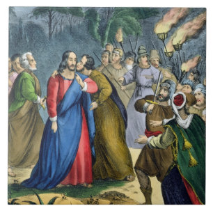 Azulejo De Cerâmica Judas trai seu mestre, de uma bíblia impressa