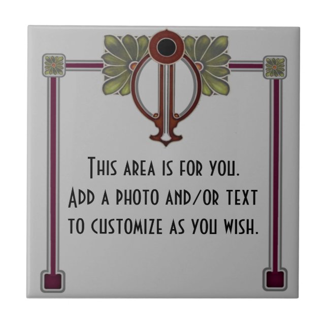 Azulejo De Cerâmica Jugendstil Art Nouveau/Deco c1900 Repro Cinza Burg (Frente)