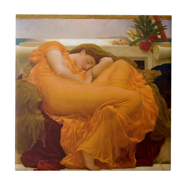 Azulejo De Cerâmica Junho flamejante de Sir Frederic Leighton (Frente)