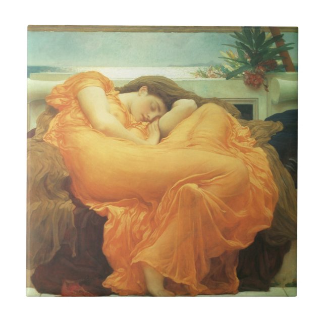 Azulejo De Cerâmica Junho flamejante por Lord Frederic Leighton (Frente)