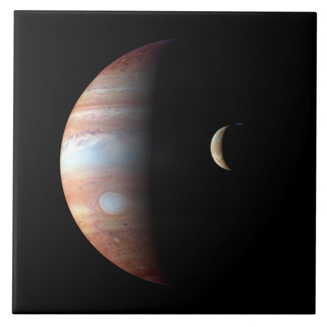 Azulejo De Cerâmica Júpiter Planeta Gasoso Gigante & Io Lua Galileana (Frente)