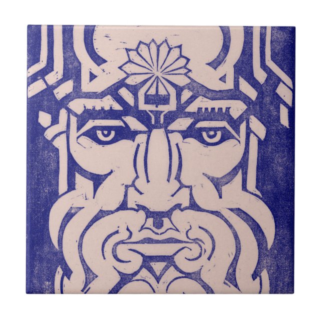 Azulejo De Cerâmica Júpiter Zeus Rei dos Deuses Grego Mitologia Azul (Frente)