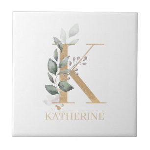 Azulejo De Cerâmica K Monograma Floral Personalizado