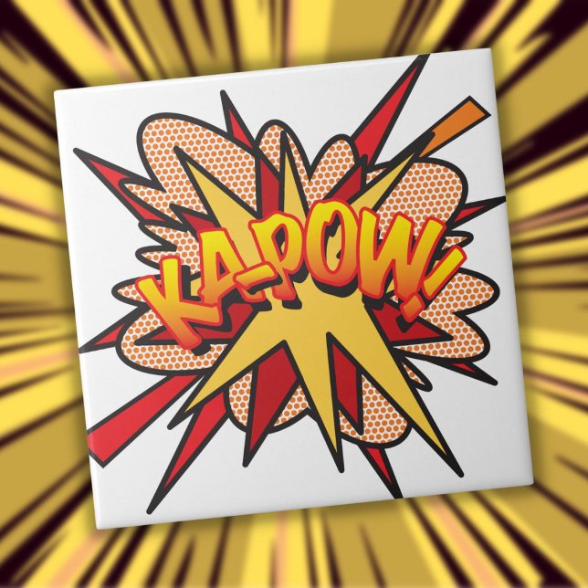 Azulejo De Cerâmica KA-POW Retro Comic Book Pop Art (KA-POW Fun Retro Comic Book Pop Art Tile)