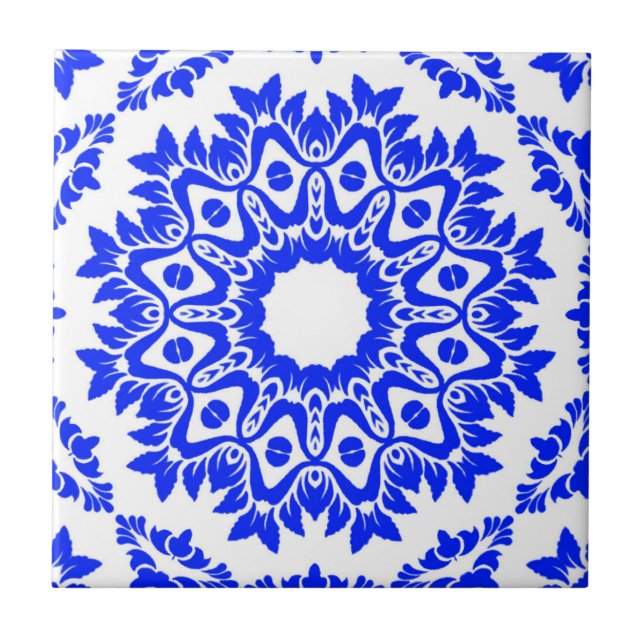 Azulejo De Cerâmica Kaleidoscópio Azul (Frente)