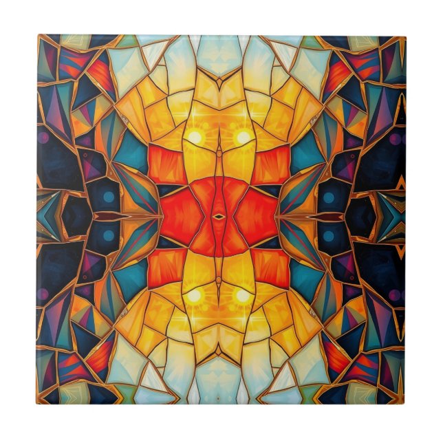 Azulejo De Cerâmica Kaleidoscópio Laranja (Frente)