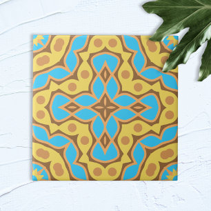 Azulejo De Cerâmica Kaleidoscópio Padrão de Turquesa Amarelo-Amarelo-M