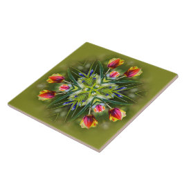 Azulejo De Cerâmica Kaleidoscópio, Púrpura Bicolada e Tulipas Douradas