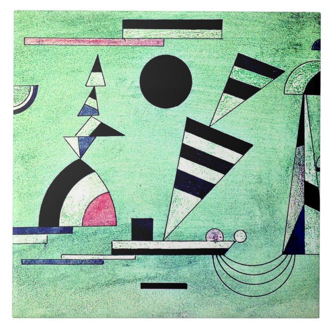 Azulejo De Cerâmica Kandinsky - Imerso em trabalho de arte verde, popu (Frente)
