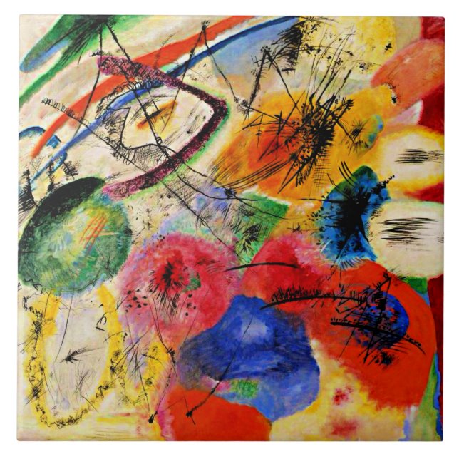 Azulejo De Cerâmica Kandinsky - Linhas Pretas (Frente)