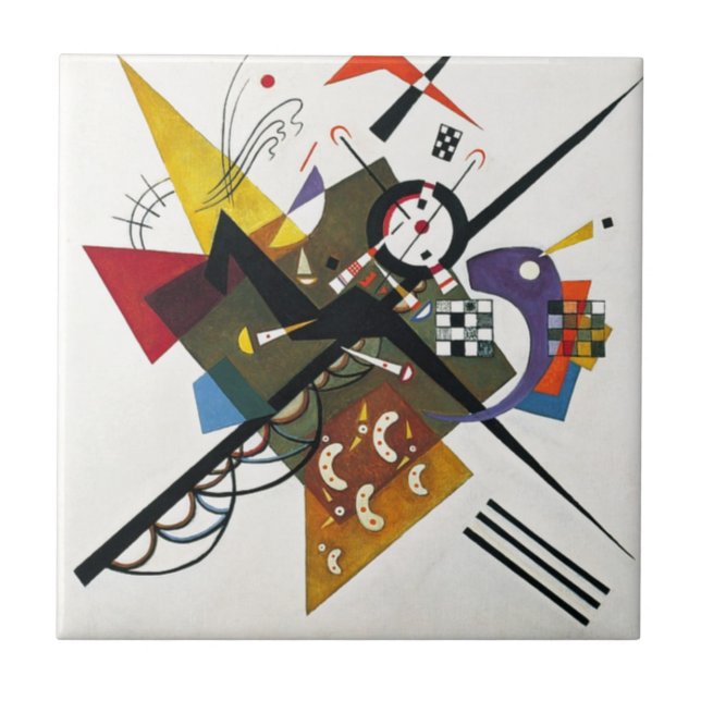 Azulejo De Cerâmica Kandinsky Na Pintura Branca De Dois Abstrato (Frente)