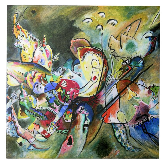 Azulejo De Cerâmica Kandinsky - Pintura turva e colorida, (Frente)