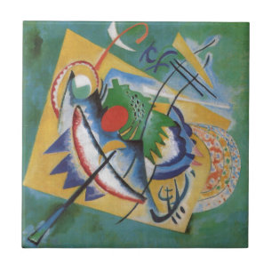 Azulejo De Cerâmica Kandinsky Red Oval Abstrato Trabalho de arte Verde