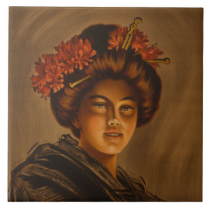 Azulejo De Cerâmica Karama: Romance Japonês Atriz Geisha
