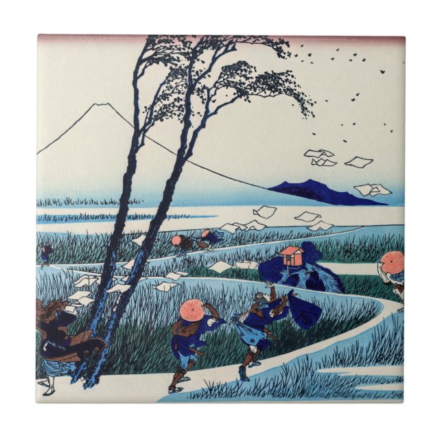 Azulejo De Cerâmica Katsushika Hokusai - Ejiri na província de Suruga (Frente)