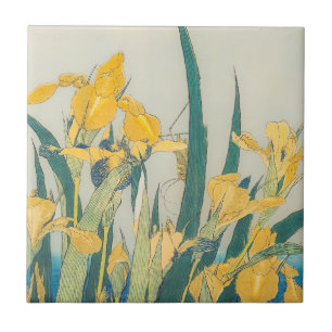 Azulejo De Cerâmica Katsushika Hokusai - Gafanhoto e Iris