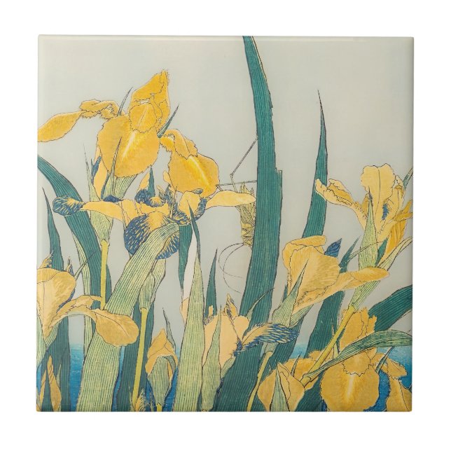 Azulejo De Cerâmica Katsushika Hokusai - Gafanhoto e Iris (Frente)