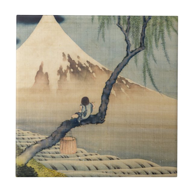 Azulejo De Cerâmica Katsushika Hokusai - Menino Vivendo o Monte Fuji (Frente)
