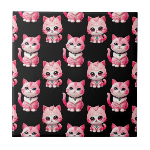 Azulejo De Cerâmica Kawaii - Gatinhos Rosa Design