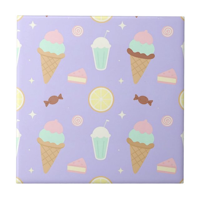 Azulejo De Cerâmica Kawaii Ice Cream Sweets Pattern (Frente)