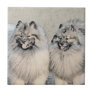 Azulejo De Cerâmica Keeshond Brothers Painting - Arte Original de Cãe