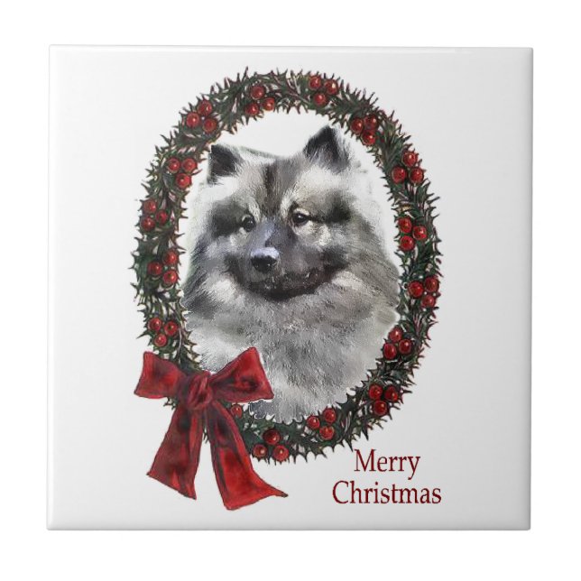 Azulejo De Cerâmica Keeshond Christmas (Frente)
