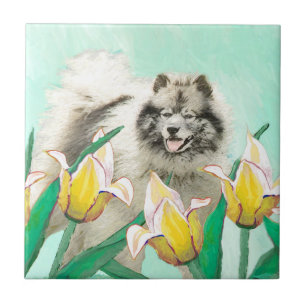 Azulejo De Cerâmica Keeshond em Tulips pintando lindas artes caninas o