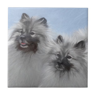 Azulejo De Cerâmica Keeshond Pair de Kees pintando Arte Animal Origina