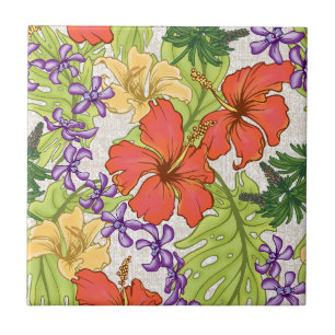 Azulejo De Cerâmica Keleah Tropical Havaiana Hibiscus e Orquídeas