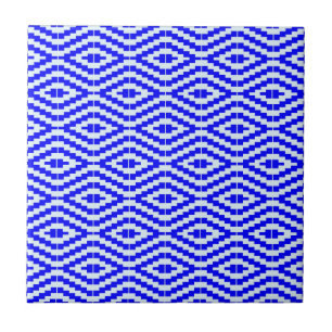 Azulejo De Cerâmica Kente Geométrico Azul Brilhante, Branco,