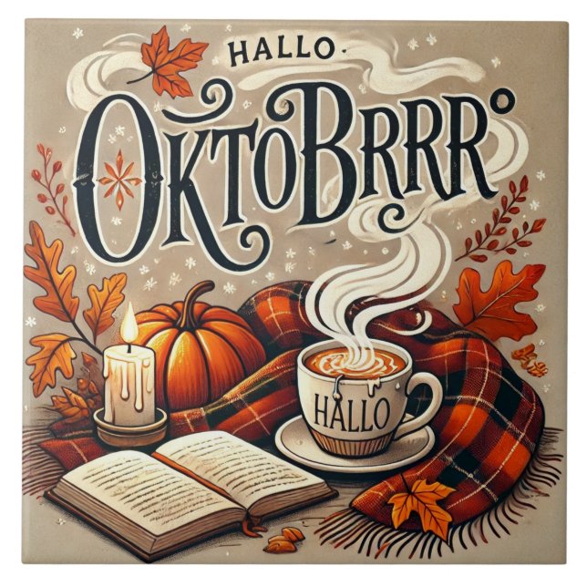 Azulejo De Cerâmica Keramikfliese „Hallo Oktobrrr“ – Herbstliche Deko (Frente)