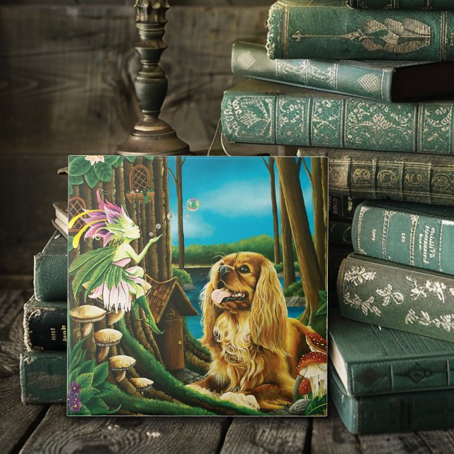 Azulejo De Cerâmica King Charles Spaniel Sprite Fantasy (Criador carregado)