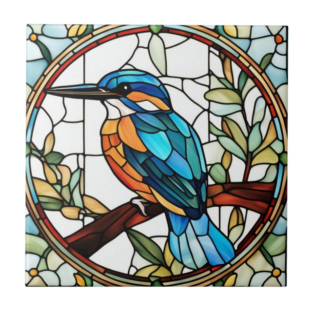Azulejo De Cerâmica Kingfisher Vidro Estreito Pássaro Azul Laranja (Frente)