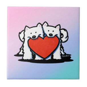 Azulejo De Cerâmica KiniArt Samoyed Duo de Coração