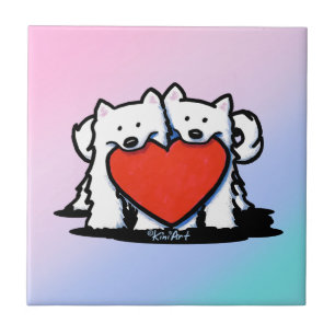 Azulejo De Cerâmica KiniArt Samoyed Heart Duo
