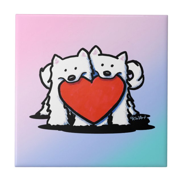 Azulejo De Cerâmica KiniArt Samoyed Heart Duo (Frente)
