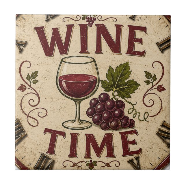 Azulejo De Cerâmica Kitchen Farmhouse Decor Wine Time  (Frente)