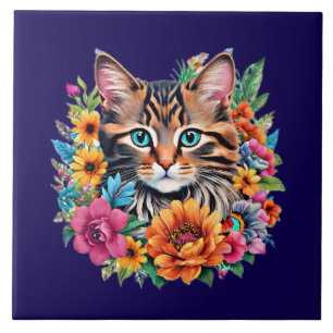 Azulejo De Cerâmica Kitty Cat em azul marinho